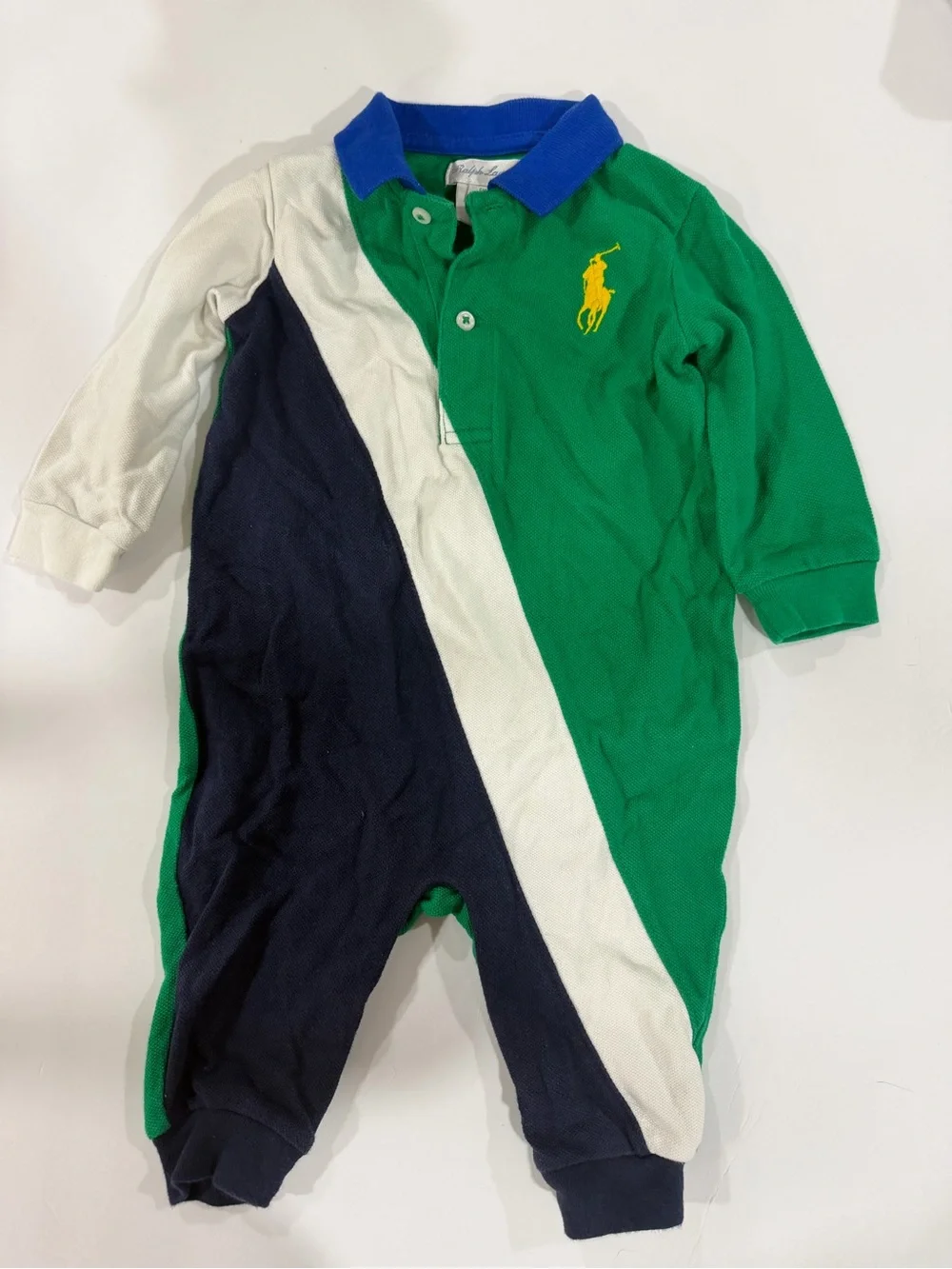 Polo by Ralph Lauren Green, Navy & White Colorblock Rugby One-Piece